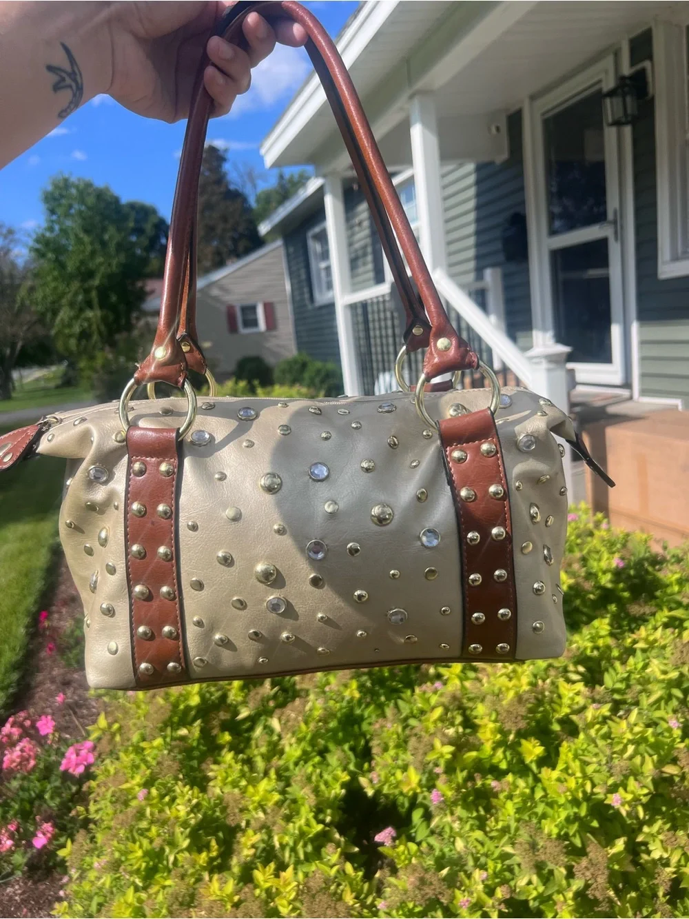 VTG Y2K New York & Company Gold Studded Rhinestone Satchel Bag